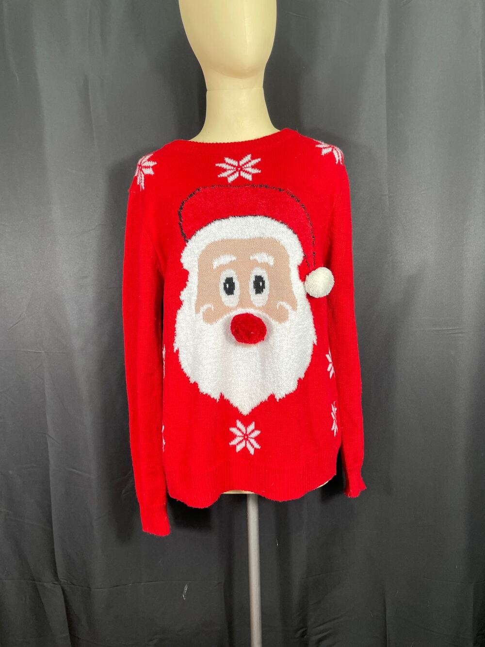 Merry Christmas Poof New York Red Ugly Christmas Sweater, Santa & Snowflakes